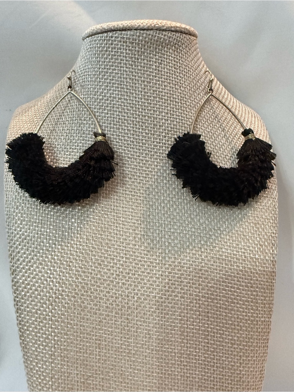 Boho Black Fringe Teardrop Statement Earrings